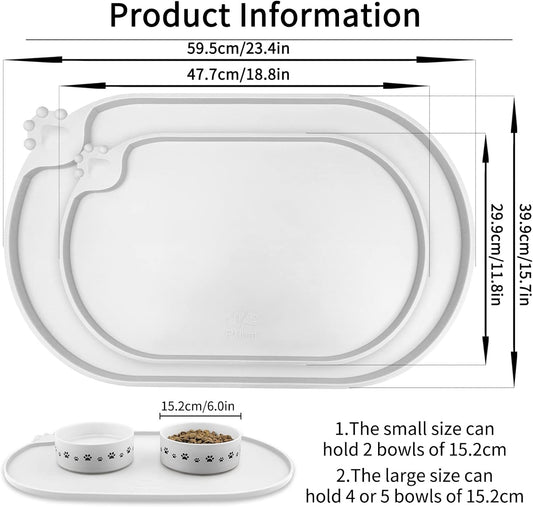 KPWACD Pet Placemat for Dog and Cat, Waterproof Silicone Dogs Feeding Bowl Mat Prevent Food and Water Overflow, High-Lips Puppy Dish Mats Suitable for Small Medium Big Pets, White, 24" * 16"