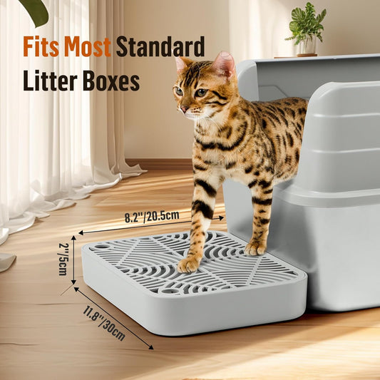 Litter Box Step, Cat Step/Ramp/Catcher with Filter Function, Easy to Clean, Filter Pedal Ideal for Kitten & Elderly Cats (Light Grey)