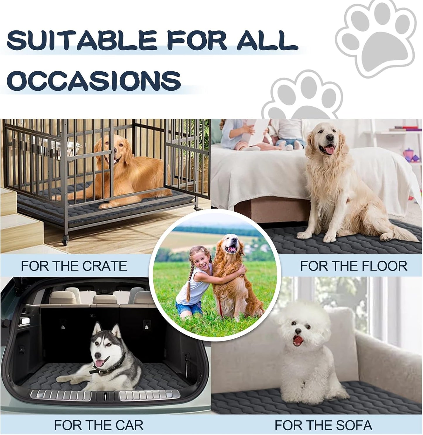 Bubble bear Dog Crate Mat - Upgraded Thick, Ultra Soft, Washable & Anti-Slip Kennel Pad for Small/Medium/Large Dogs, Dark-Hued to Hide Stains (59"x35")