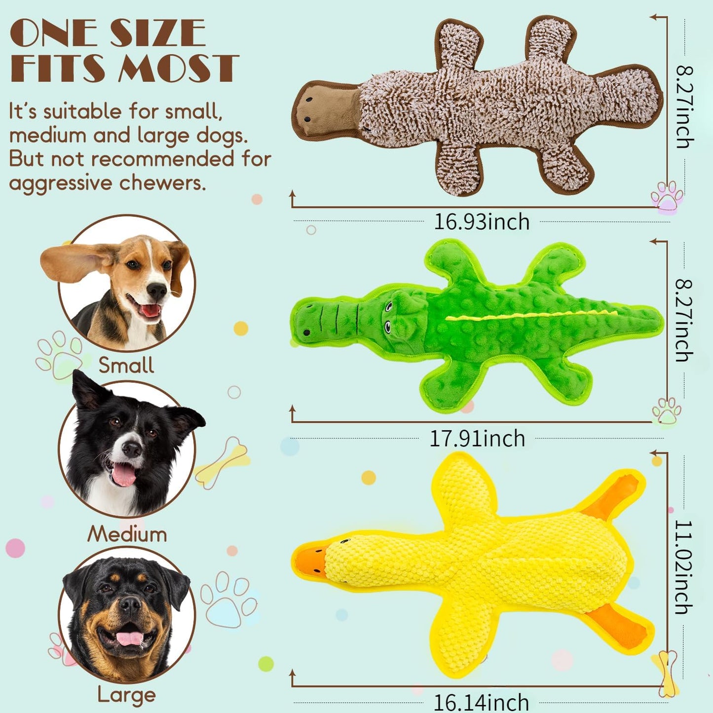 No Stuffing Dog Squeak Toys-3 Pack Chew Toys for Small Medium Large Breed- Durable Puppy Teething Interactive to Keep Them Busy- Best Birthday Gift