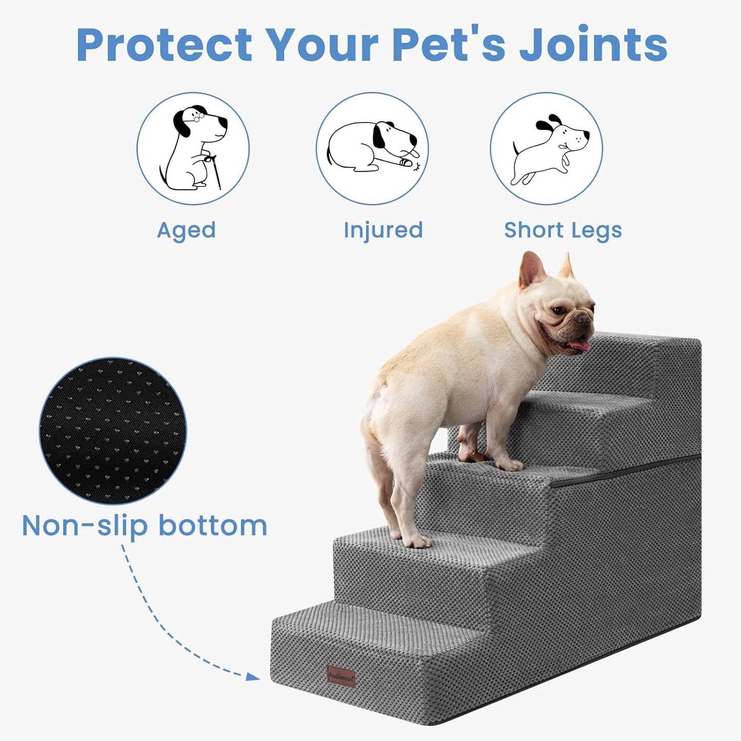 Dog Stairs for High Bed 22.6" H,5-Step Dog Steps for Small Dogs and Cats,Indoor Non-Slip Balanced Pet Stairs are Suitable for Puppy,Older Cat,Grey