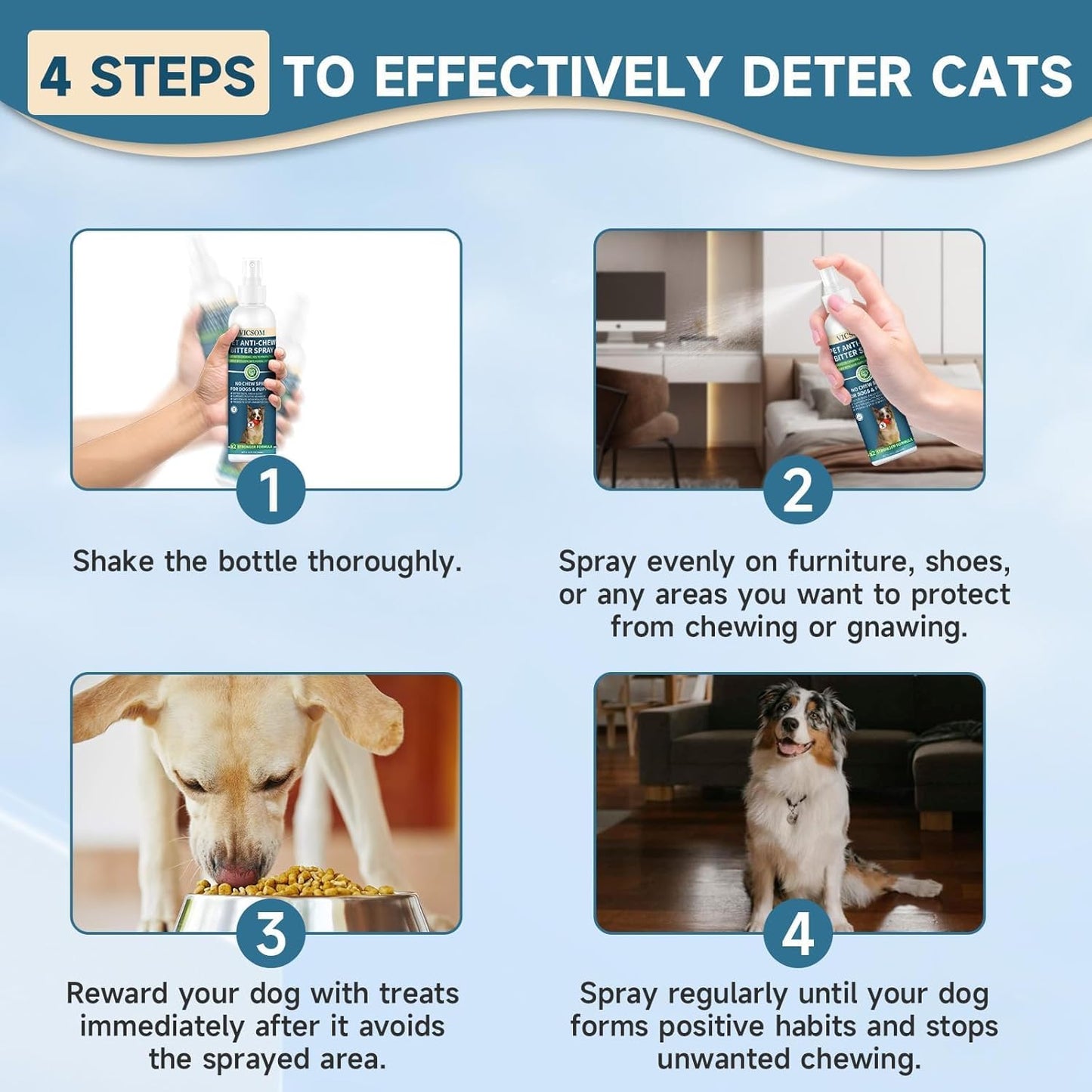 No Chew Spray for Dogs, Bitter Apple Spray for Dogs Stop Chewing Furniture, Shoes, Prevent Licking Bandages, No Alcohol & Trace, Safe Dog Training & Behavior Aids Spray, 6.76 FL Oz, Indoor & Outdoor