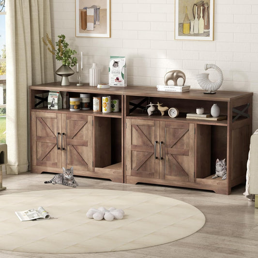 Cat Litter Box Enclosure, Hidden Litter Box Furniture with Scratch Pad, Farmhouse Indoor Cat House Washroom End Table, Retro Brown