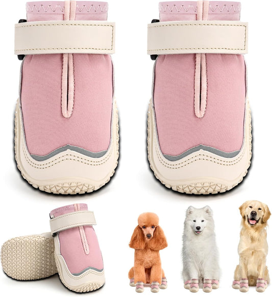 Hcpet Dog Boots for Large Dogs, Dog Shoes for Hot Pavement Winter Snow, Paw Protector Dog Booties Designed for Comfort and Breathability, Outdoor Booties for Small Medium Dogs for Hiking Pink Size 5