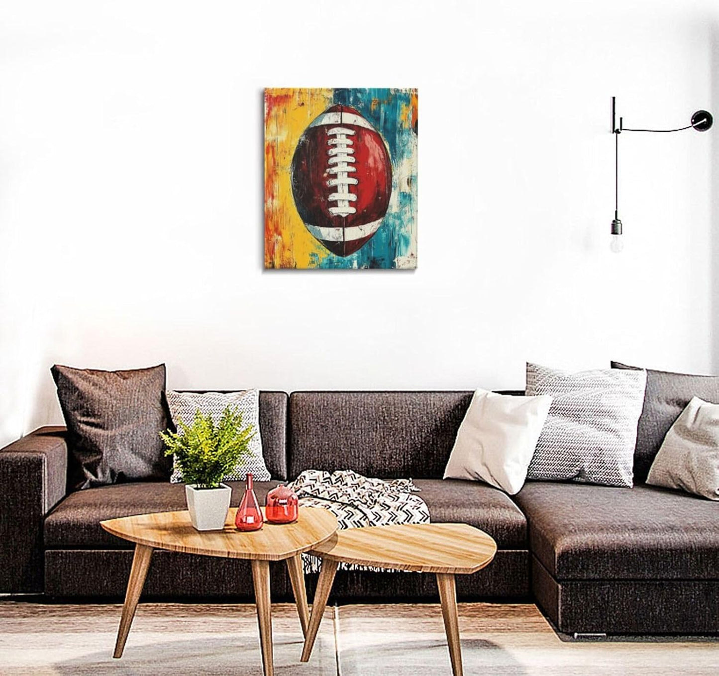 Graffiti Football Bathroom Pictures Wall Art, Rugby Sport Bathroom Wall Decor, Colorful Football Framed Painting Canvas Artwork for Bedroom Living Room Decorations 24"L x 20"W