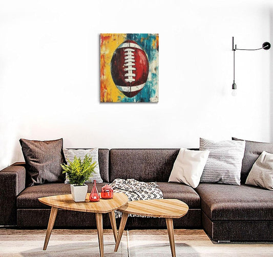Graffiti Football Bathroom Pictures Wall Art, Rugby Sport Bathroom Wall Decor, Colorful Football Framed Painting Canvas Artwork for Bedroom Living Room Decorations 24"L x 20"W