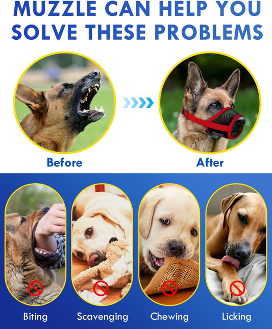 Dog Muzzle, Soft Air Mesh Muzzle for Small Medium Large Dogs Anti Biting Barking Chewing, Breathable Drinkable Adjustable Loop Pets Muzzle for German Shepherd Husky Labrador Retriever (Red,XL)
