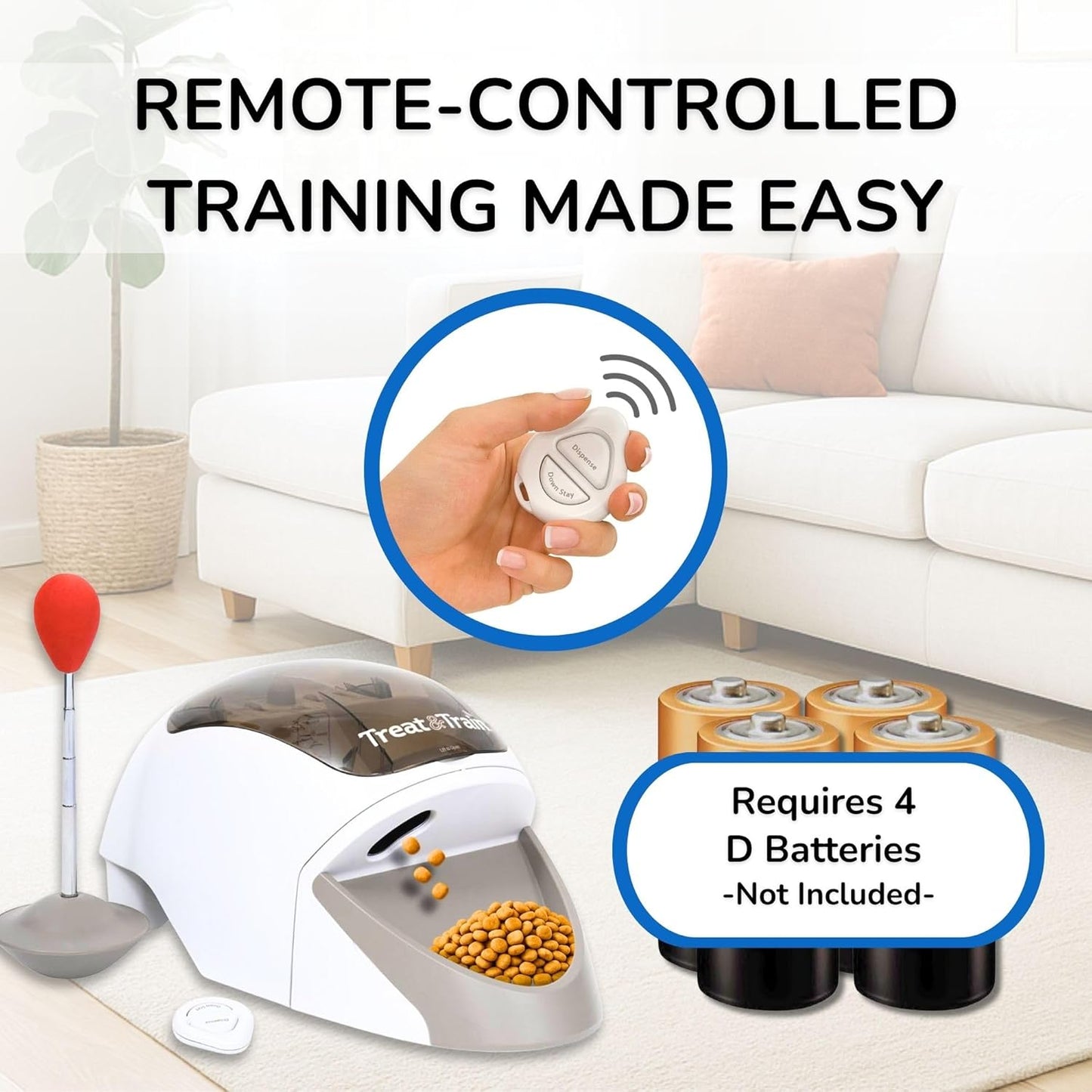 Treat&Train - Remote Treat Dispensing Dog Training System, Positive Reinforcement, Calm Behavior, Distraction Avoidance, Includes Instruction Booklet, Target Wand & Remote, for Dogs 6 Months & Up