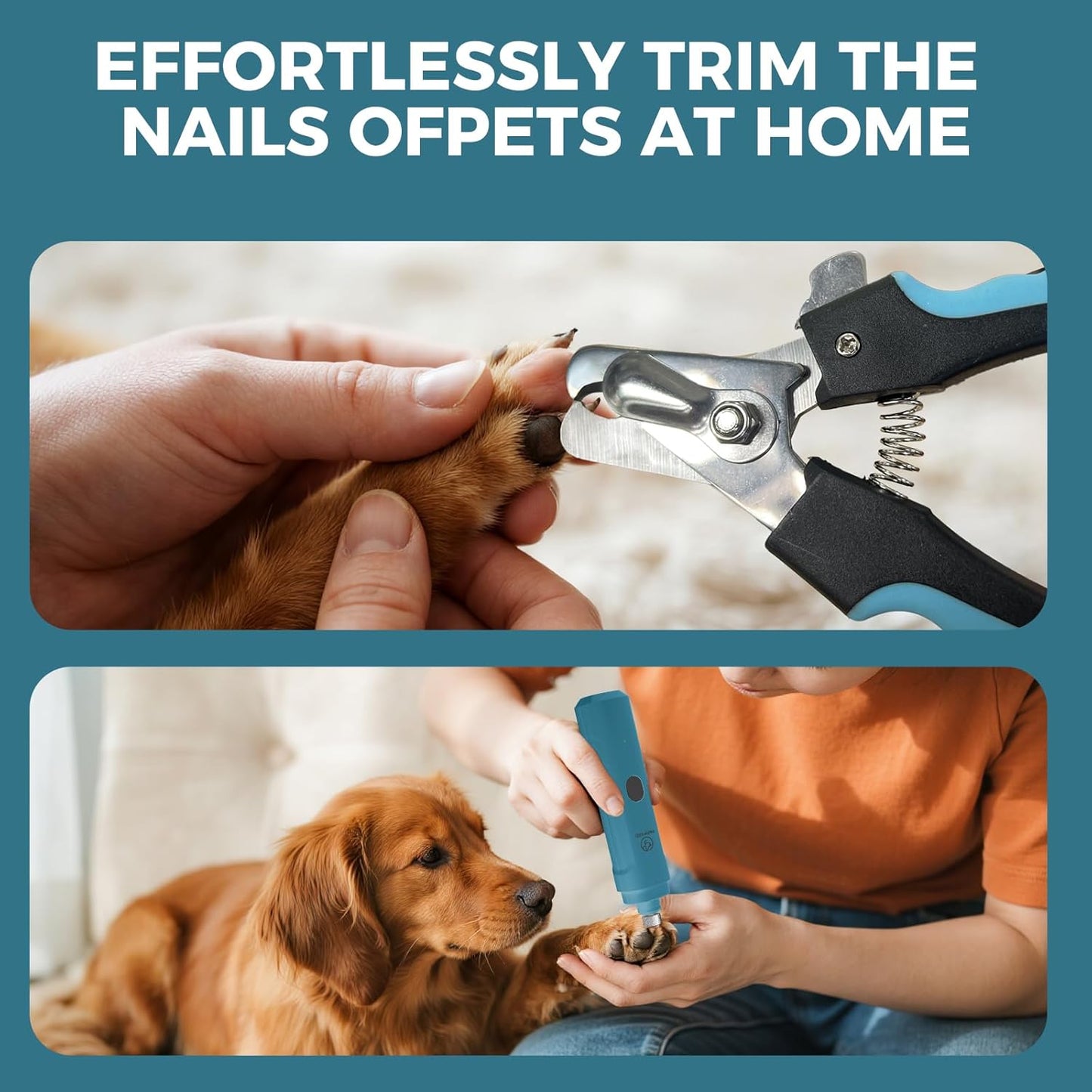 PIPAFFEED Dog Nail Grinder Upgraded with with Dog Nail Trimmers,2 LED Lights, 3-Speed Rechargeable & Quiet - Upgraded Electric Pet Nail Trimmer, Painless Paws Grooming Tool-Bule