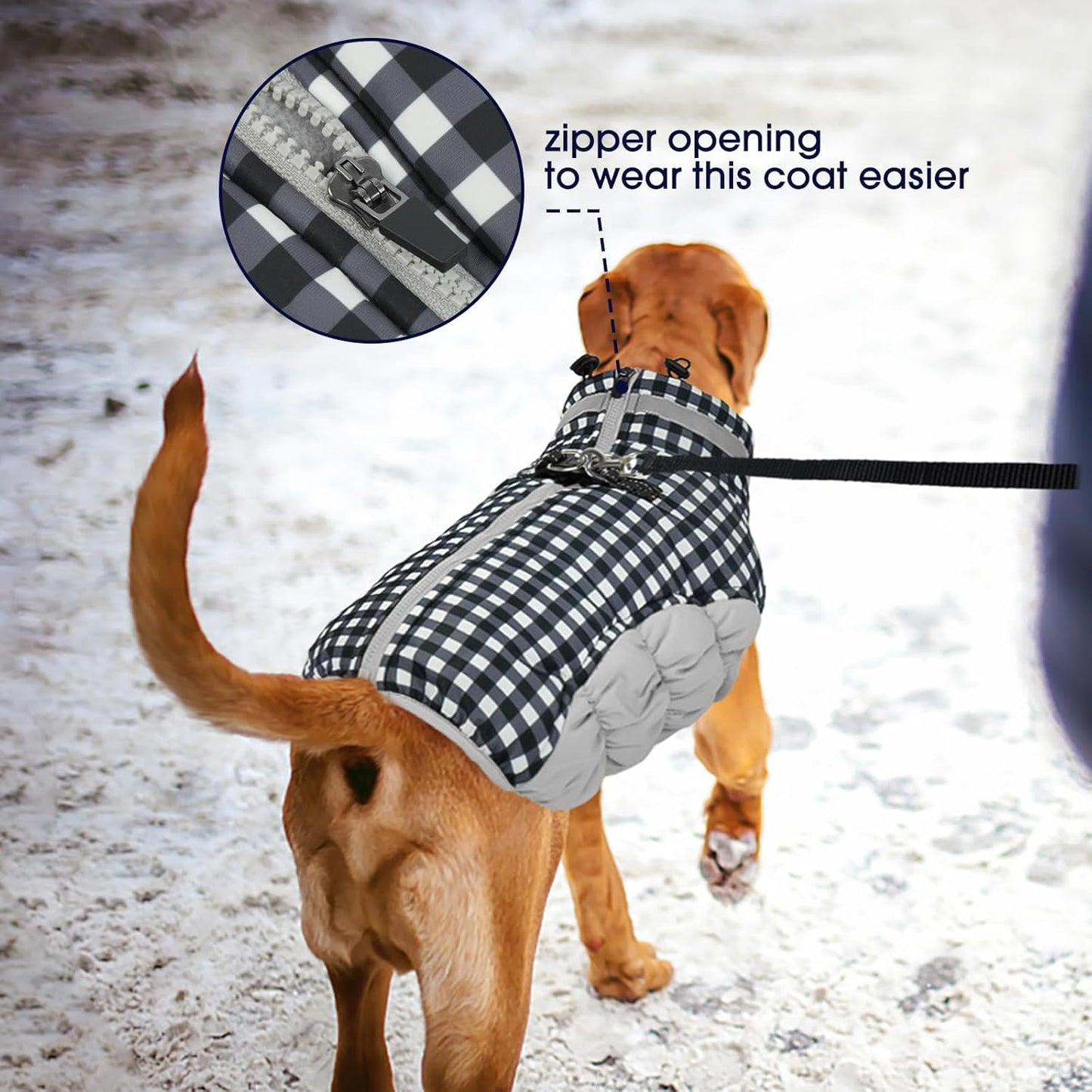 FUAMEY Dog Coat for Small Dogs,Waterproof Dog Winter Jacket with Harness Built in Puppy Cold Weather Coats Reflective Pet Vest with Zipper Warm Fleece Dogs Snowsuit Windproof Checkerboard S