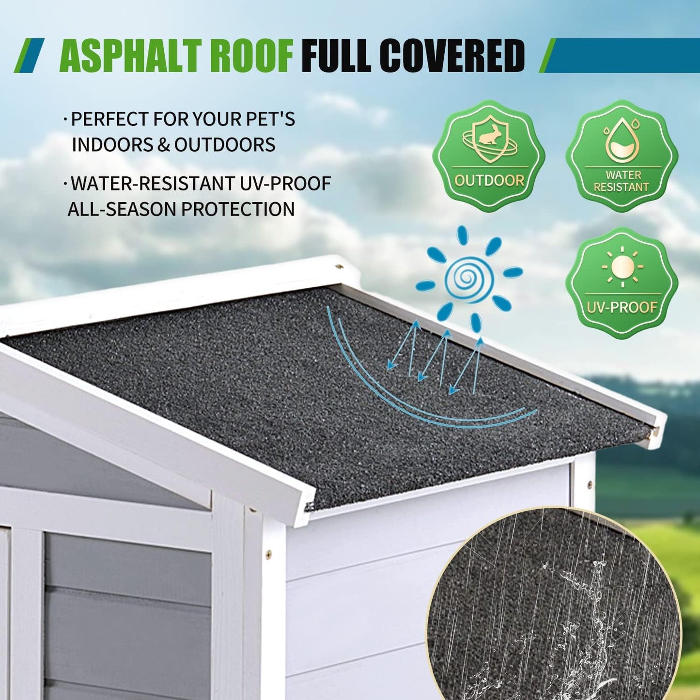 Rabbit Hutch, Indoor Cage Outdoor Two Story Bunny with Asphalt Roof Guinea Pig with Removable No Leaking Tray, Ramp, Pet House for Small Animals