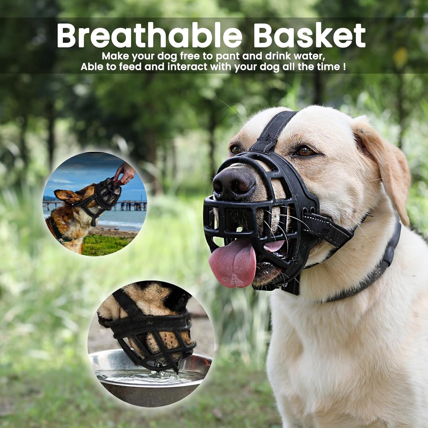 BARKLESS Dog Muzzle, Soft Basket Silicone Muzzle for Dogs to Prevent Biting and Chewing, Breathable Cage Mouth Cover for Training, Allows Drinking and Panting, Used with Collar