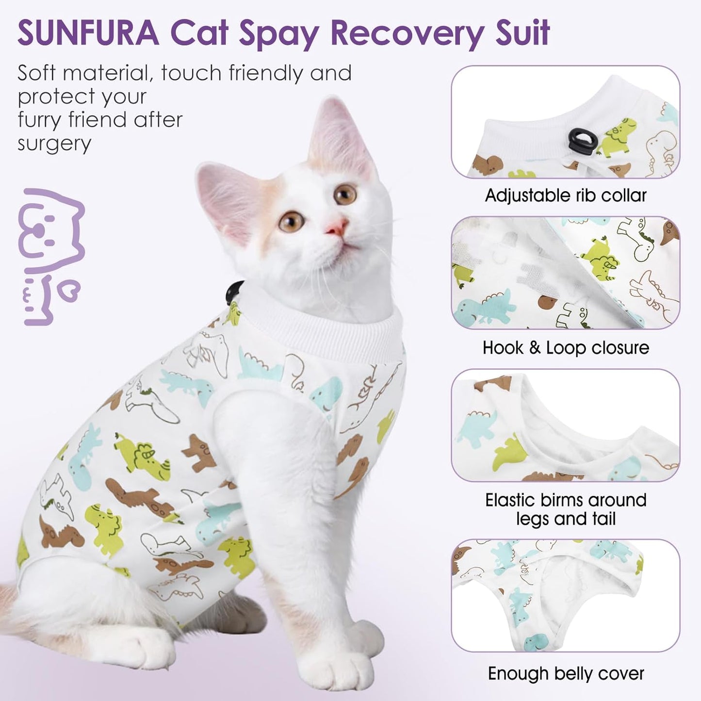 SUNFURA Cat Recovery Suit, Kitten Surgical Full Bodysuit for Abdominal Wound Protector Anti Licking After Surgery, Professional Bandages Cone E-Collar Alternative for Small Male & Female Pets