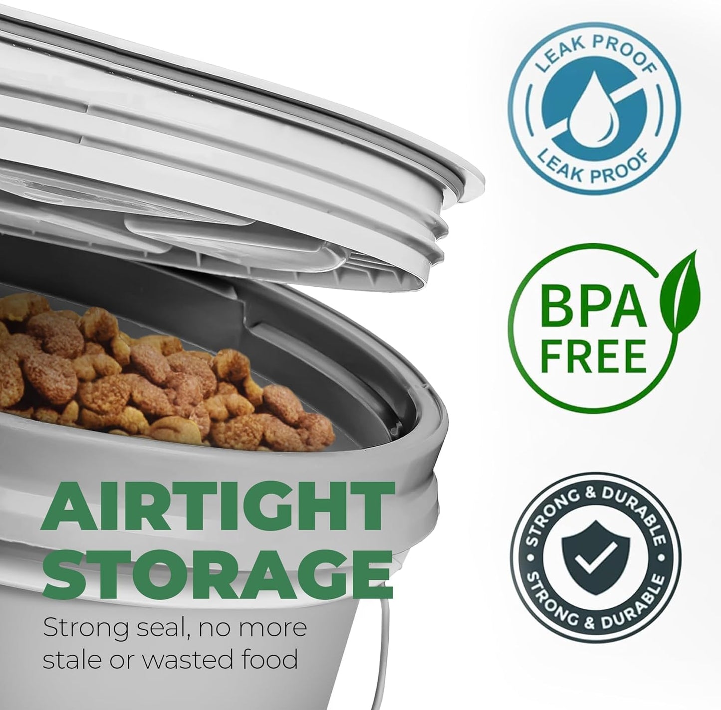 EconoHome Pet Food Storage Container – Holds Up to 25 lbs – Airtight Food Storage with Gamma Seal Lid – Heavy-Duty 90MIL Food Grade, BPA-Free Plastic – Easy Carry Handle – Grey