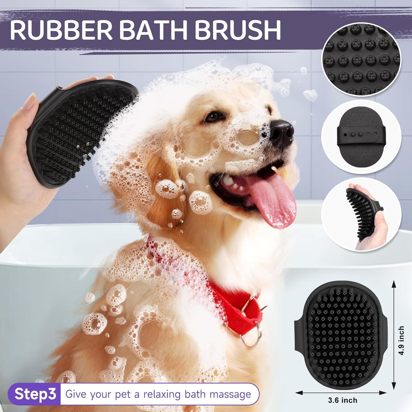 Dog Brush Kit – 3 PCS Grooming Set with Self-Cleaning Brush, Undercoat Rake & Pet Bath Brush. Great for Shedding, Tangles & Dirt Removal – Ideal for Long & Short Haired Dogs & Cats, Black