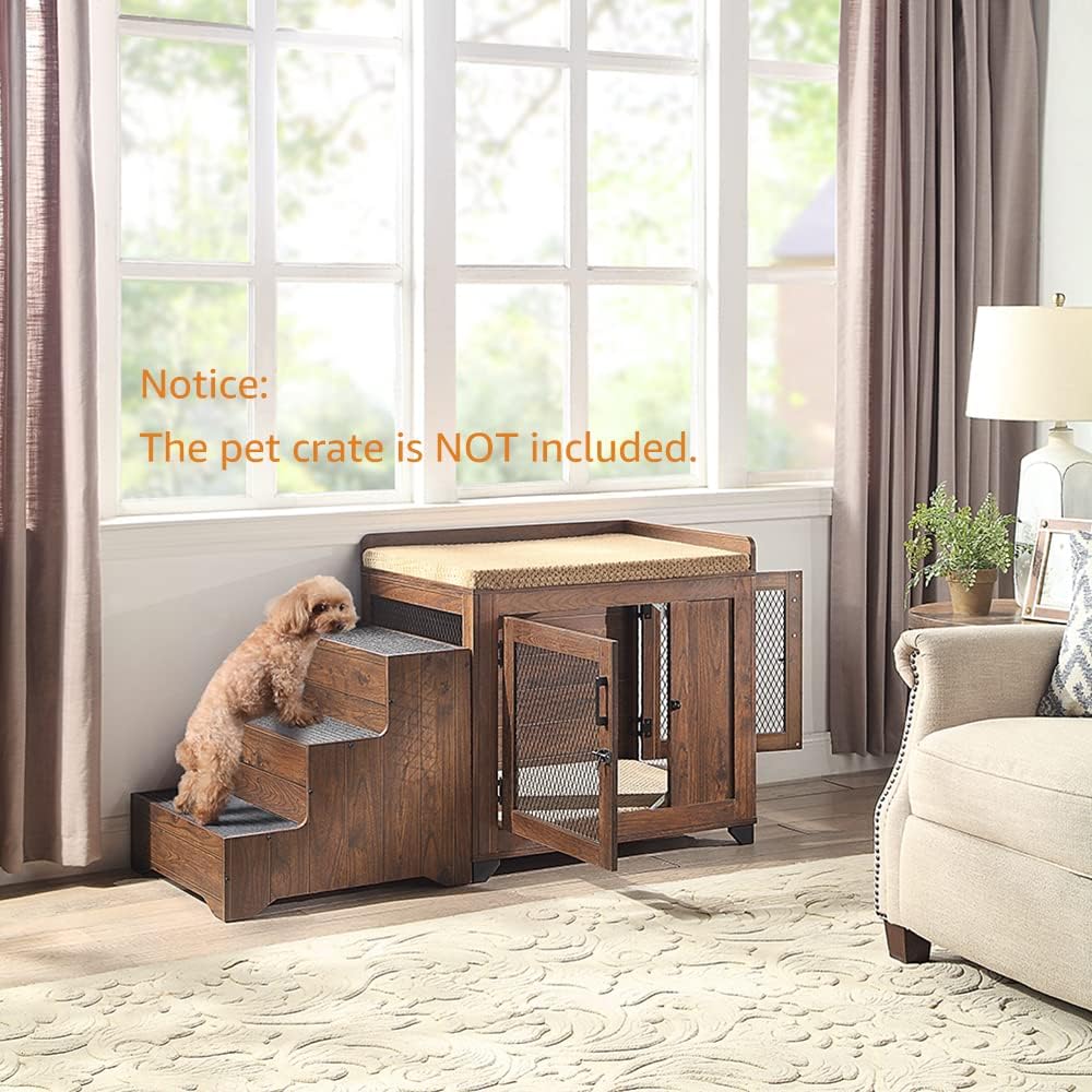 beeNbkks Furniture Style Dog Stairs, Pet Steps for Small Dogs and Cats, Wooden Non-Slip Pet Ladder for Elderly Injured Pets Short Legged Puppy to Reach Couch Sofa High Bed Windowsill