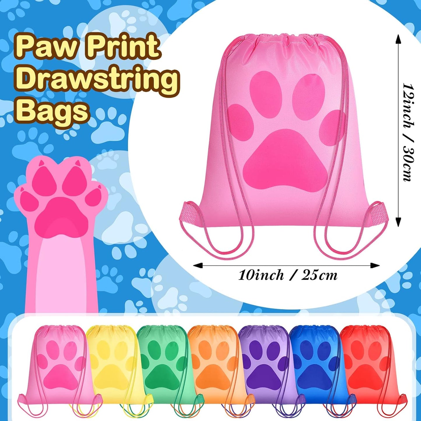 Yerliker 14 Pieces Paw Print Drawstring Bags Cute Paw Print Bags Bulk Reusable Dog Themed Party Favor Backpack Set Puppy Themed Drawstring Goodie Backpack with String for Birthday Gift Supplies