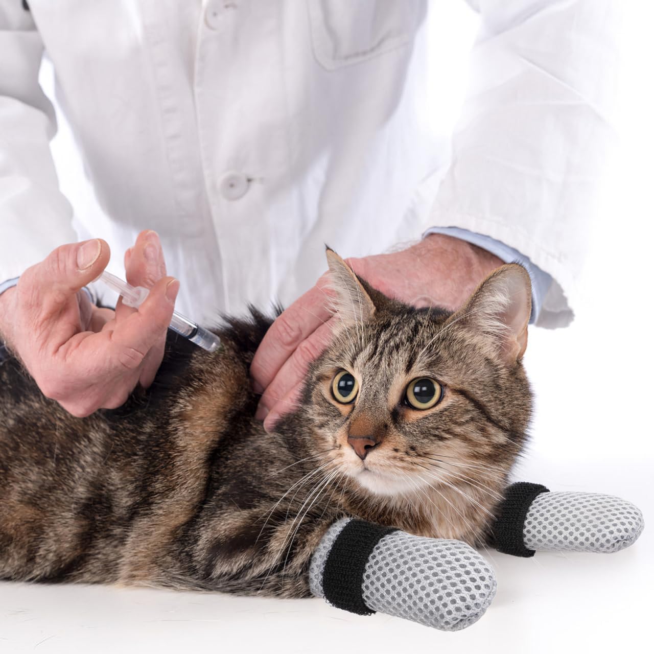 4Pcs Cat Nail Caps, Cats Booties Mittens Paw Covers Caps Shoes for Bathing Shaving Checking Nail Cutting, Pet Grooming Socks AntiScratch Adjustable Pet Claw Protector Foot Sleeves, Grey M