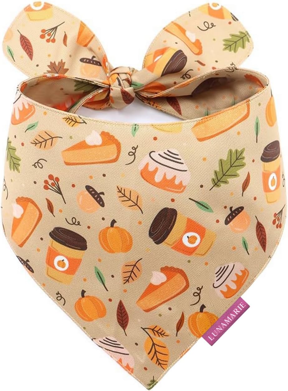 LunaMarie - Luxury Pet Birthday Bandanas -Premium & Silky Poly Fabric | 100% Handmade | Custom Shape Dual Layered (Fall Sweets, X-Small)