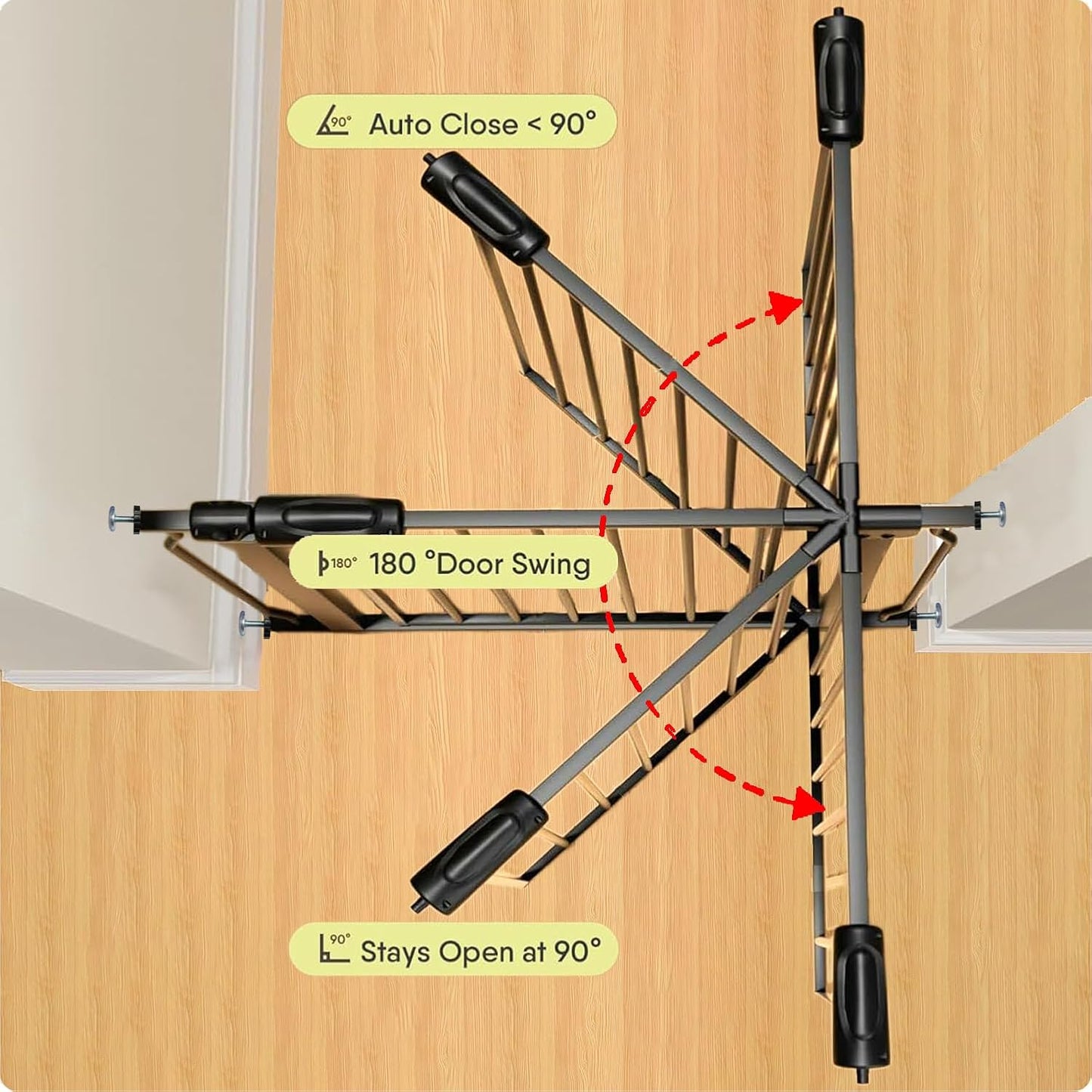 Wide Baby Gate 67-71.5 Inch Heavy Duty Steel Safety for Stairs, Pressure-Mounted Indoor Dog, No Drilling, Modern Home Design, Black
