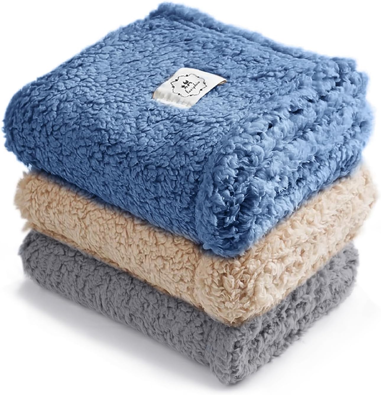 Luciphia 1 Pack 3 Calming Dog Blanket Fluffy Premium Fleece Pet Blankets Soft Sherpa Throw for Dogs Puppy Cat Grey/Beige/HazeBlue Small (23" x16")