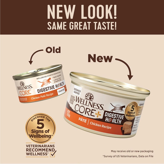 Wellness CORE+ Digestive Health Pate Adult Wet Cat Food, Natural, Protein-Rich, Grain Free, 3 Ounce, 12 Pack (Chicken)