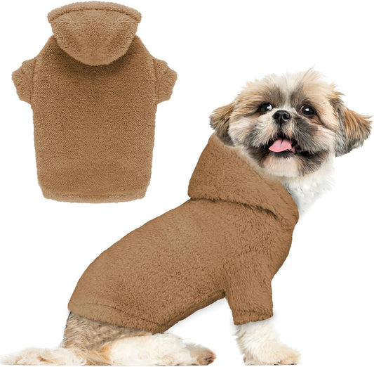 Fuzzy Dog Sweaters for Small Dogs Dog Hoodie Pet Clothes Warm Soft Cozy Coats Hooded Sweatshirt Fleece Small Pet Hoodies Sweater(Coffee-XS)