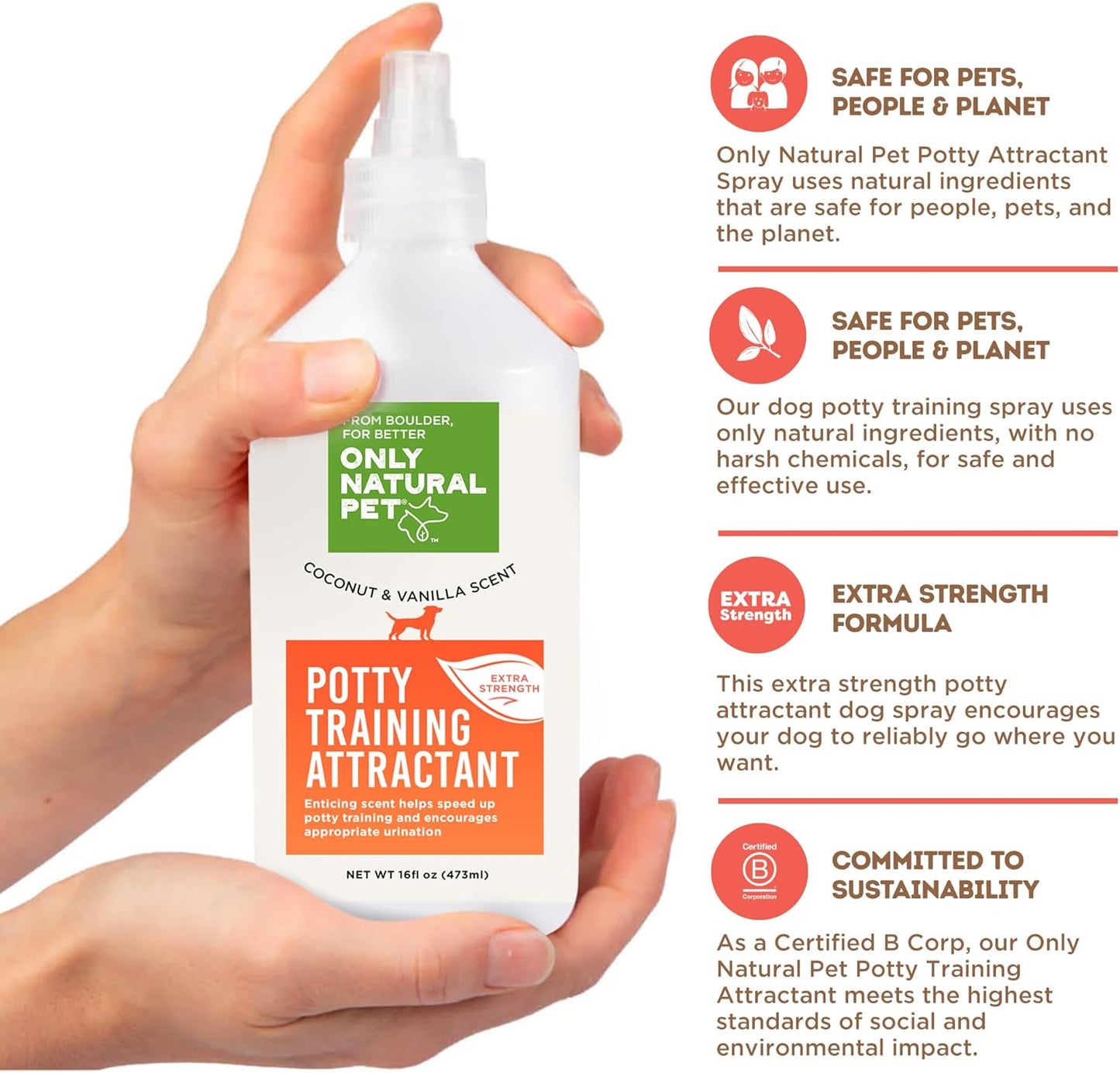 Only Natural Pet Dog Potty Training Attractant Spray for Puppies and Dogs - Essential Indoor Outdoor Toilet Training Aid for Puppy Pads, Grass, & Apartments - 16 Fl Oz Bottle
