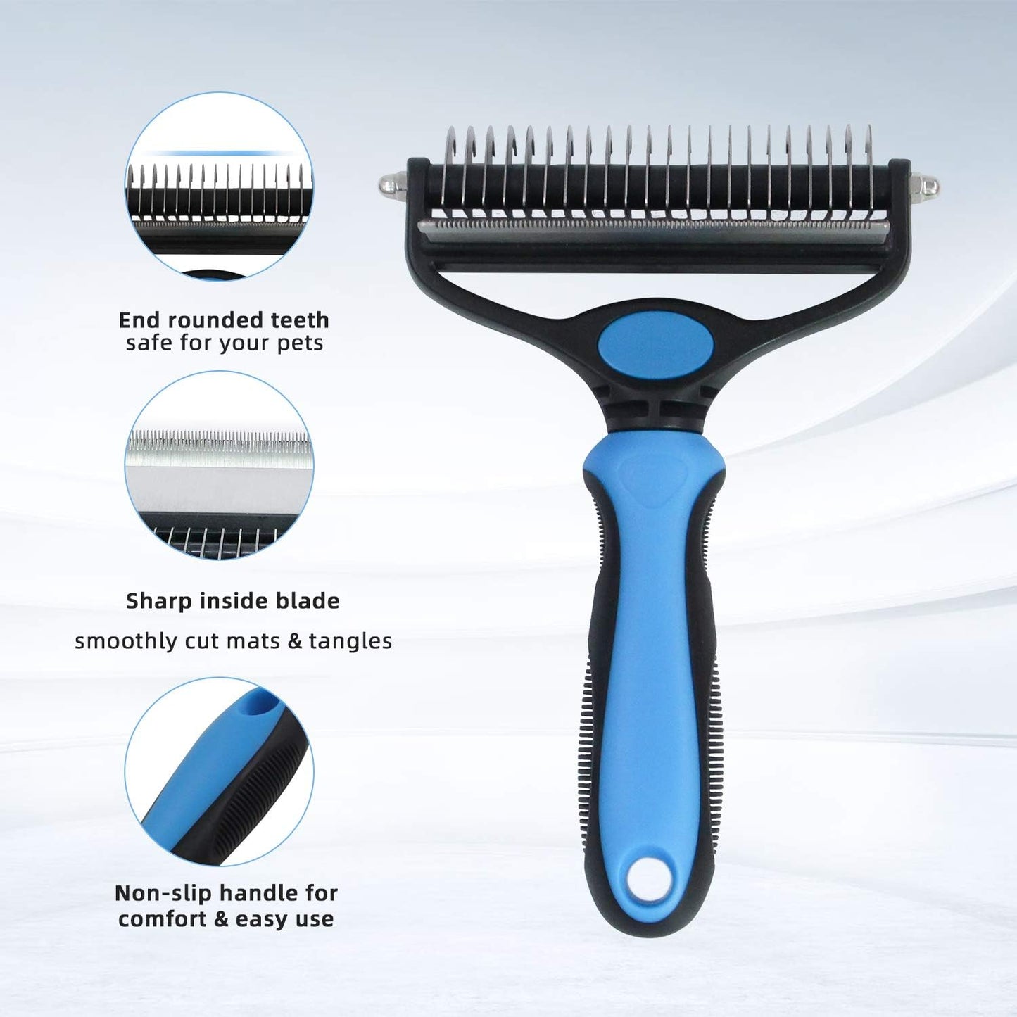 Pet Grooming Tool - 2 Sided Undercoat Rake for Cats & Dogs - Safe Dematting Comb for Easy Mats & Tangles Removing