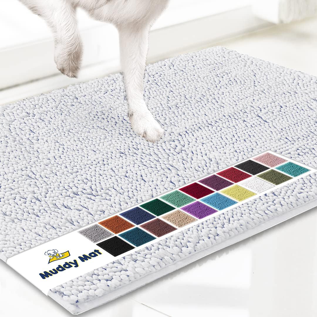 Muddy Mat® Original Dog Door Mat for Muddy Paws, Super Absorbent Microfiber, Non-Slip Washable Pet Rug, Quick Dry Chenille Entryway Carpet, Machine Washable Indoor Outdoor mat, White 48"x72"