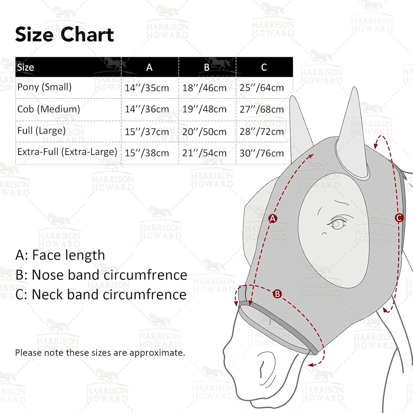Harrison Howard Super Comfort Stretchy Fitting Horse Fly Mask with UV Protection Soft on Skin with Breathability Knitted Printing Large