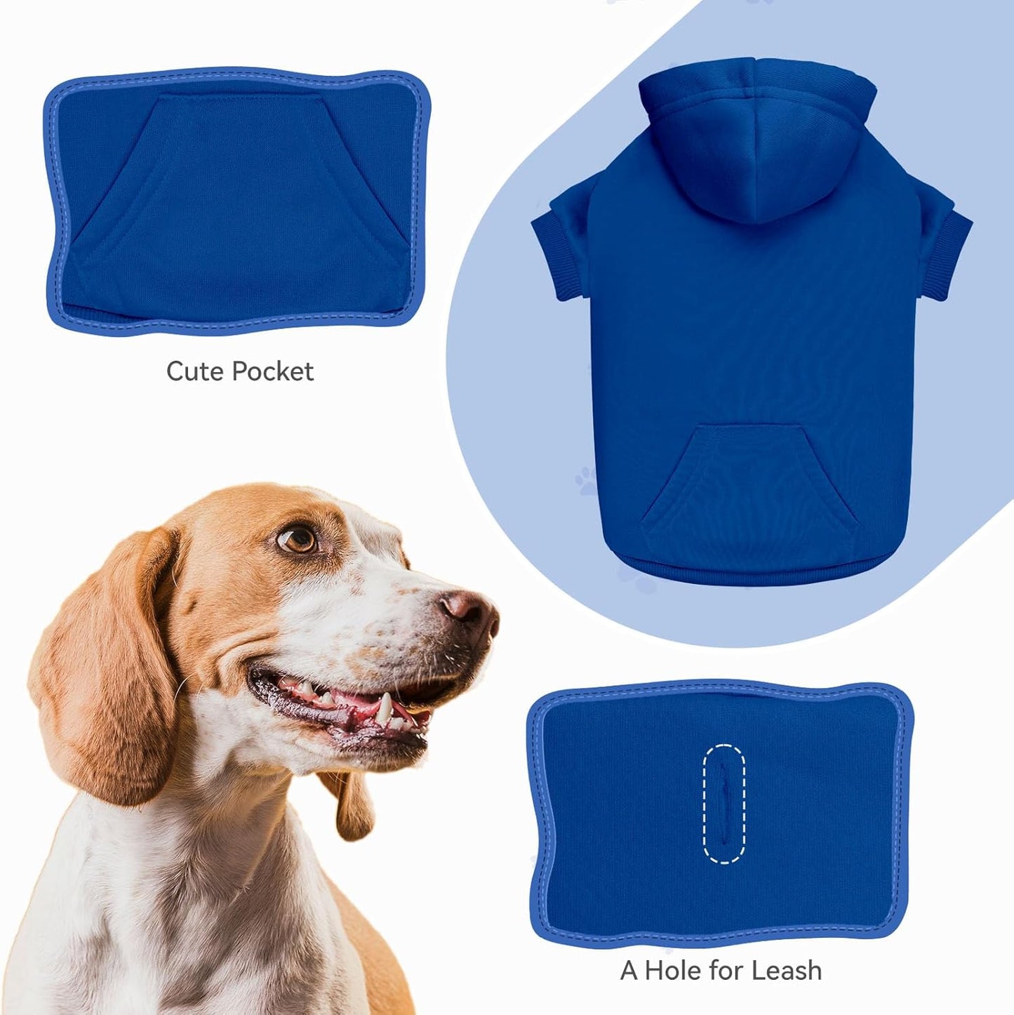 Dog Sweaters for Small Dogs Pet Sweater Solid Soft Brushed Fleece Dog Hoodie Clothes Pet Hoodie Sweatshirt with Pocket(Blue-XS)
