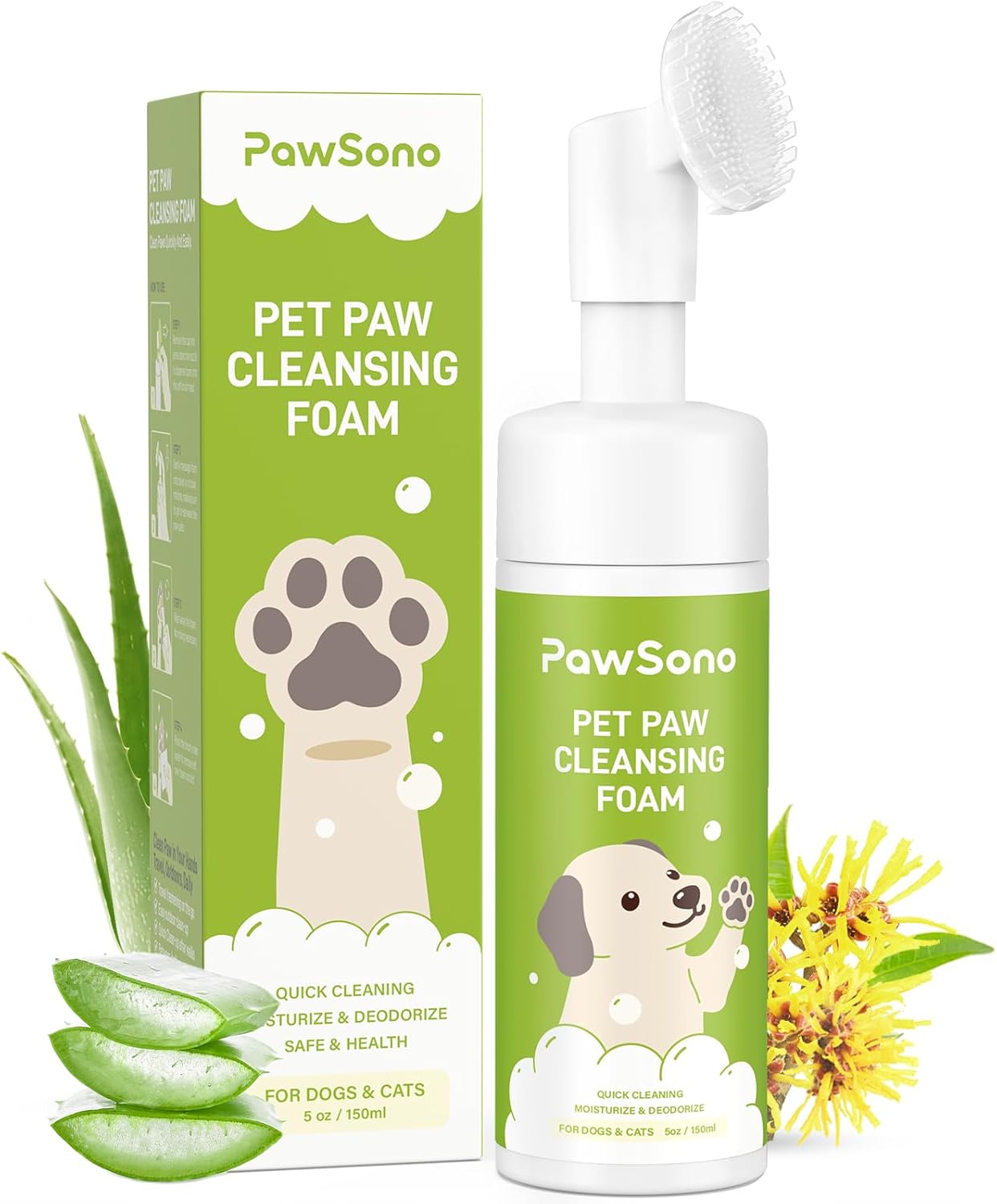 Paw Cleaner for Dogs & Cats, No-Rinse Foaming Pet Foot Washer with Built-in Scrubber Brush for Dirty, Muddy Paws – Suitable for Small, Medium & Large Dogs, Puppies, Kittens (5 fl oz)