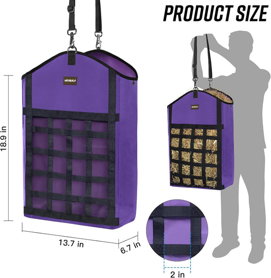 Hay Bags for Horses,3 Packs Slow Feed Hay Bags for Goats,Sheep,Donkey,Premium Oxford Hay Feed Bags with Front Hay Nets Design, Easy to Fill and Hang with Large Opening (2Purple + 1Black)