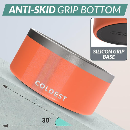 Coldest Dog Bowl - Anti Rust Metal, Non Slip, 3 Layers Insulated Stainless Steel Dog Bowls - Spill Proof & Heavy Duty - Water Bowl for Dogs, Cats & Pets, Dish Washer Safe (200 oz, Candy Red Glitter)