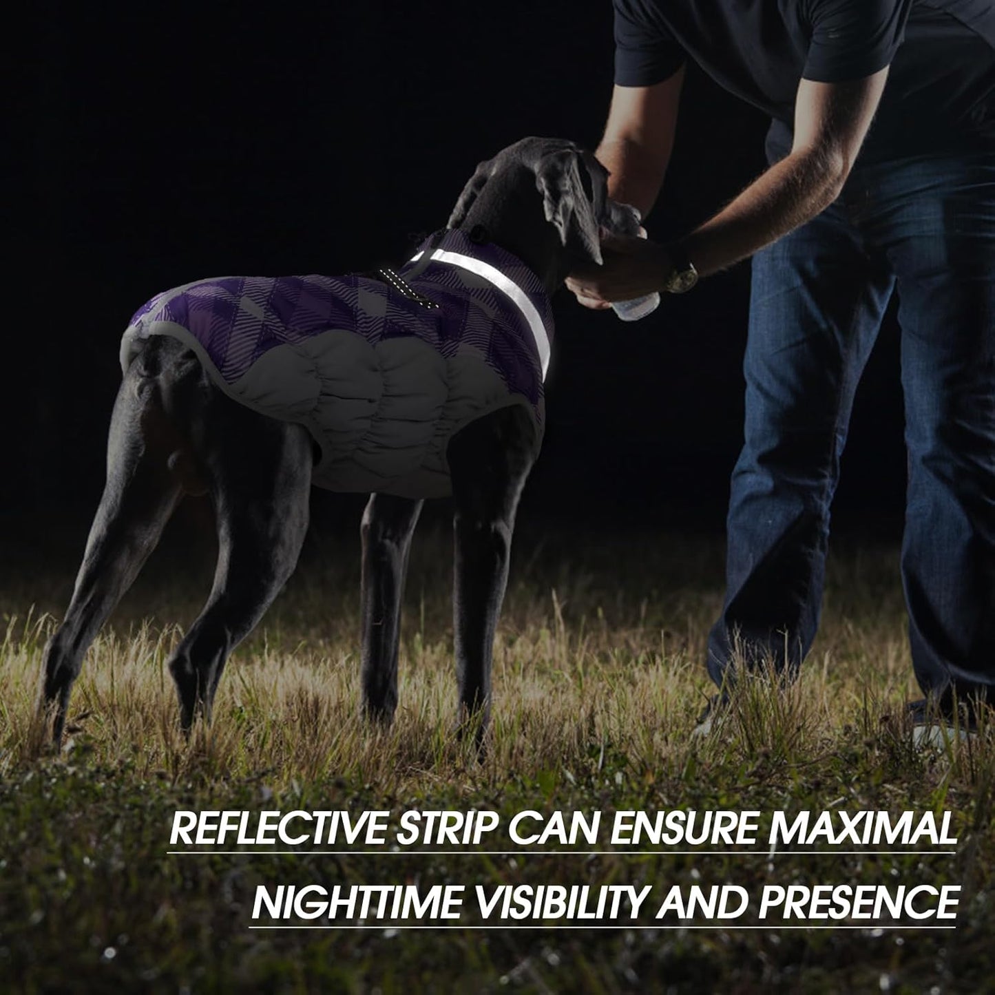 FUAMEY Dog Coat for Large Dogs,Waterproof Dog Winter Jacket with Harness Built in Puppy Cold Weather Coats Reflective Pet Vest with Zipper Warm Fleece Dogs Snowsuit Windproof Purple Plaid 2XL