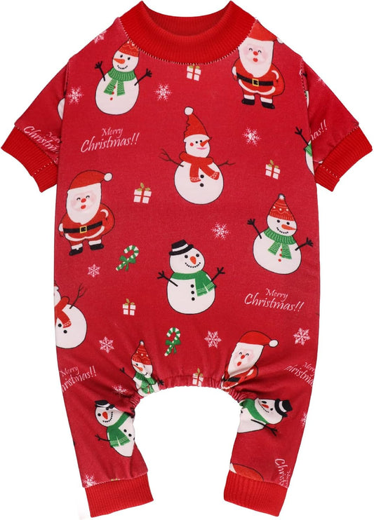 Dog Christmas Pajamas Snowman Pet Clothes Costumes Pjs Stretchy Funny Costumes Pet Outfit Dog Pajamas for Small Dogs Puppy Cat(XS)