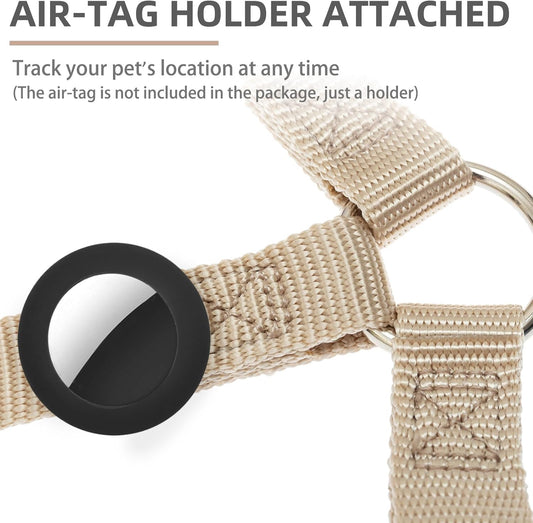 PUPTECK No Pull Dog Harness Soft Adjustable Basic Nylon Step in Puppy Vest Outdoor Walking with ID Tag and A-ir Tag Case, Cream, XS