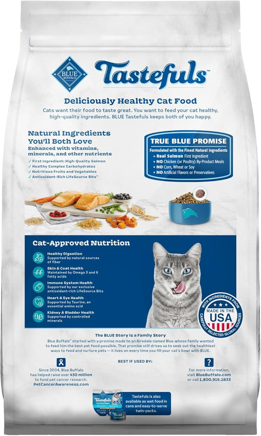 Blue Buffalo Tastefuls Adult Dry Cat Food Indoor Cat Formula, Made in the USA with Natural Ingredients, Salmon Recipe, 7-lb. Bag