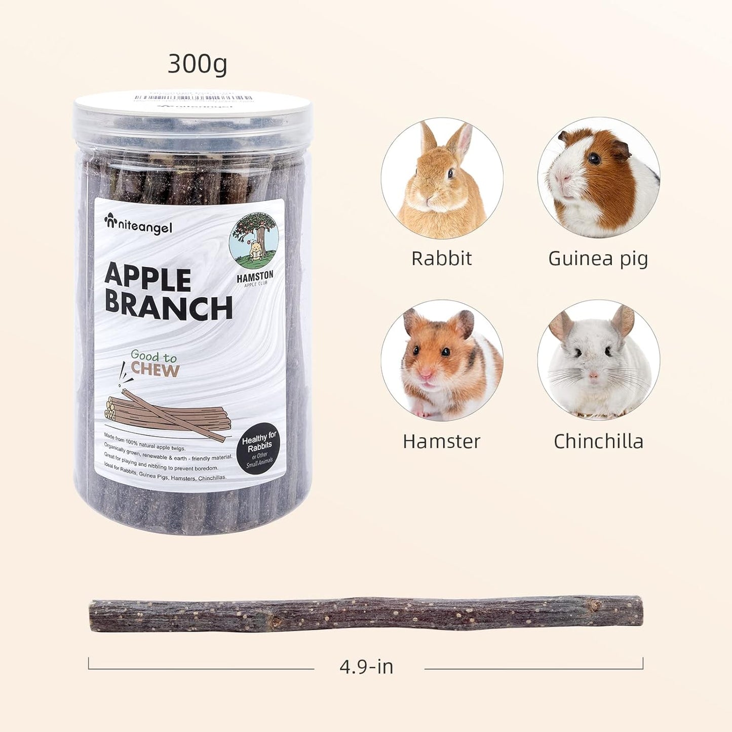 Niteangel Apple Sticks Natural Chew Toys for Rabbits, Chinchilla, Guinea Pigs, Hamsters and Other Small Animals (Apple Twig)