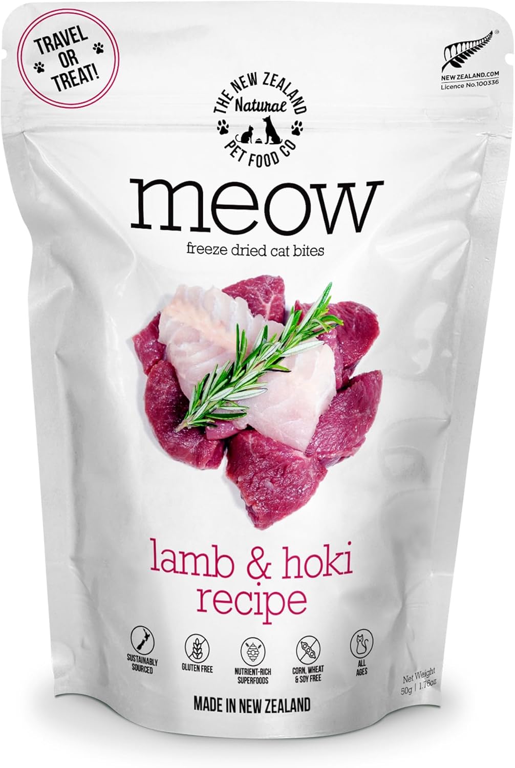 Meow Freeze Dried Cat Food - Lamb & Hoki Recipe, High Protein Cat Treats, Meals & Toppers, Dry Cat Food,1.76 oz