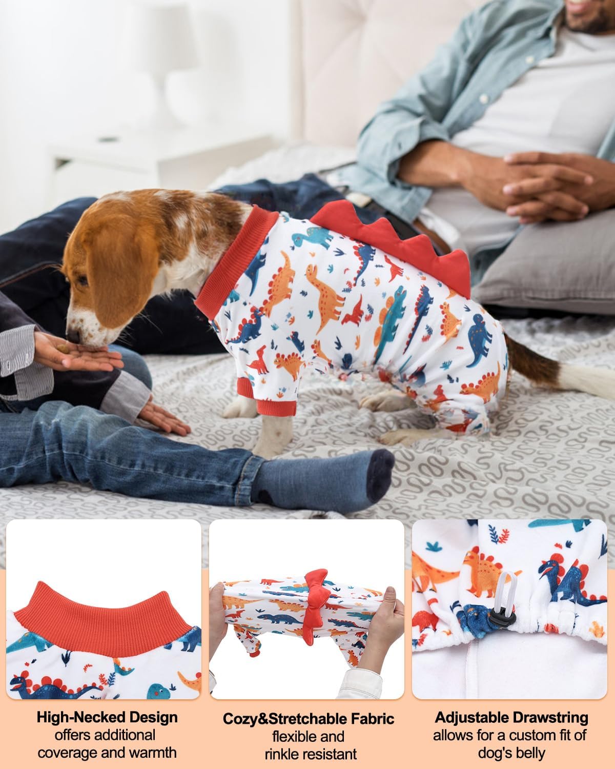 CuteBone Dinosaur Costume Dog Pajamas, Stretchy Spandex Crystal Velvet Sleepwear Coat for Small Dogs, Soft & Warm Pet Outfit Clothes for Cold Weather, Cozy Pullover Design COSP02XS