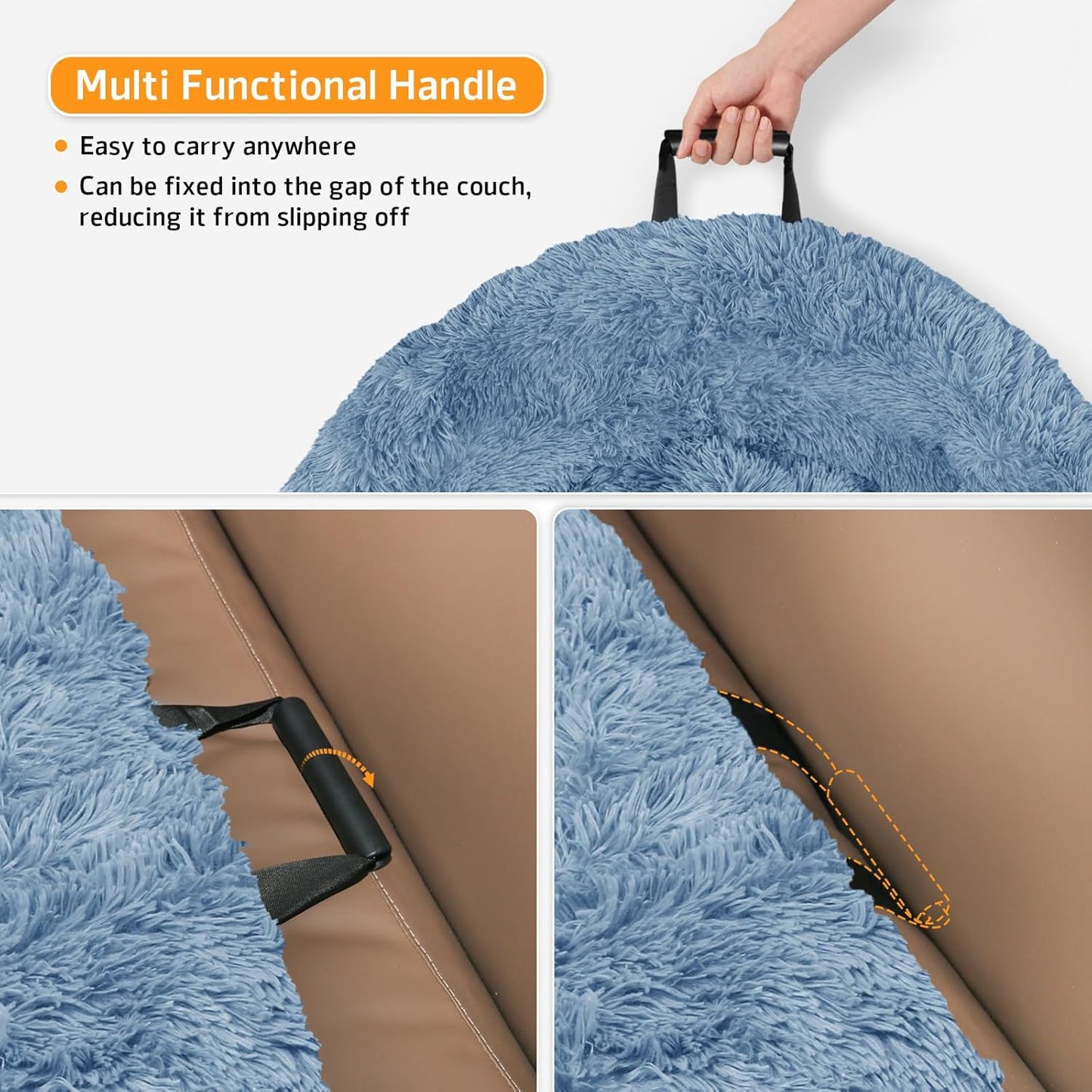 GGIB Calming Dog Bed Fluffy Plush Dog Mat for Furniture Protector with Removable Washable Cover for Large Medium Small Dogs and Cats (Large, Navy)