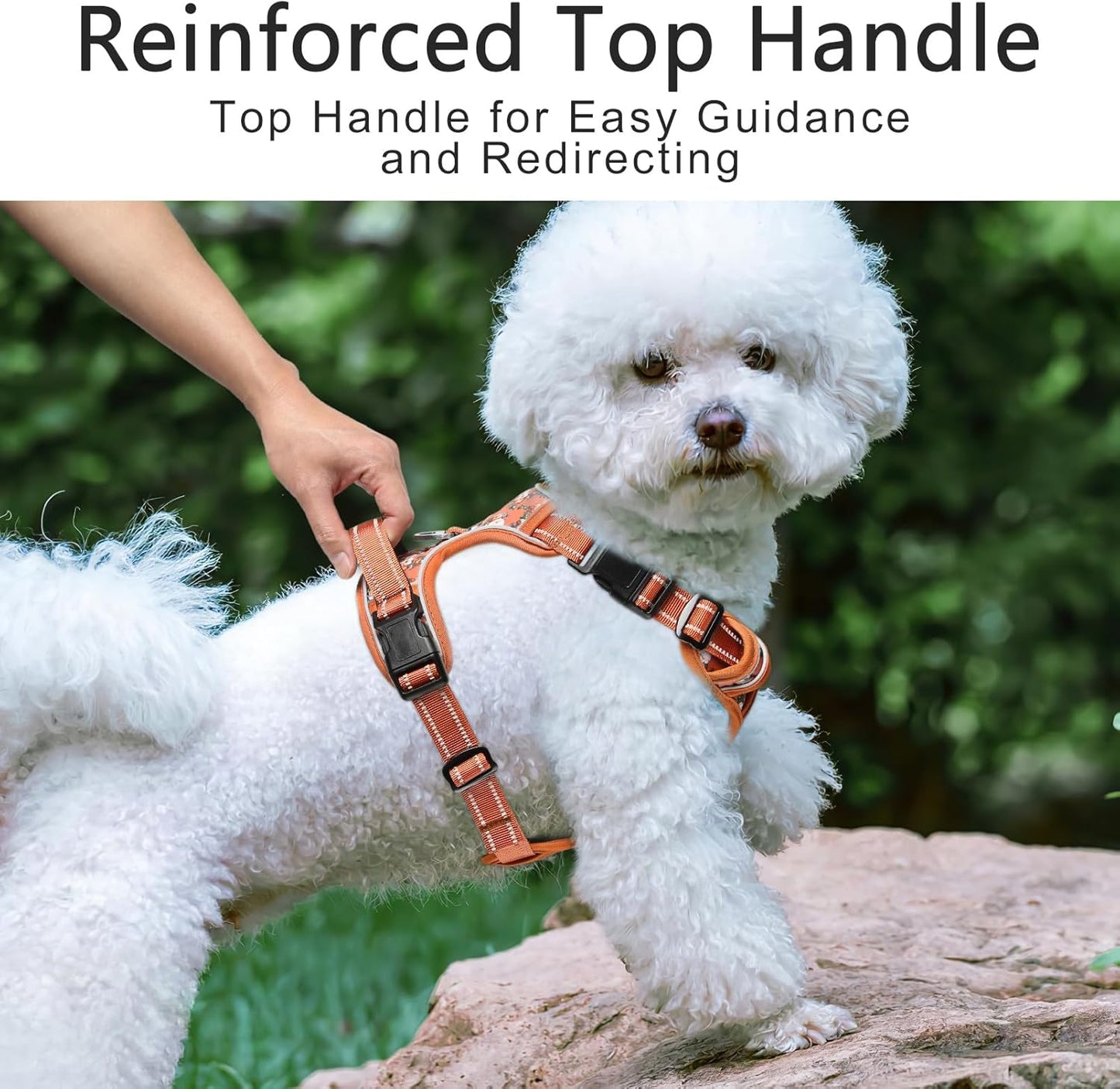 Timos Dog Harness, No Pull Dogs Harness 3 Snap Buckles Adjustable Reflective No Choke Pet Vest for Small Dog with Soft Padded Control Training Handle for Outdoor Training,Flower Orange, S