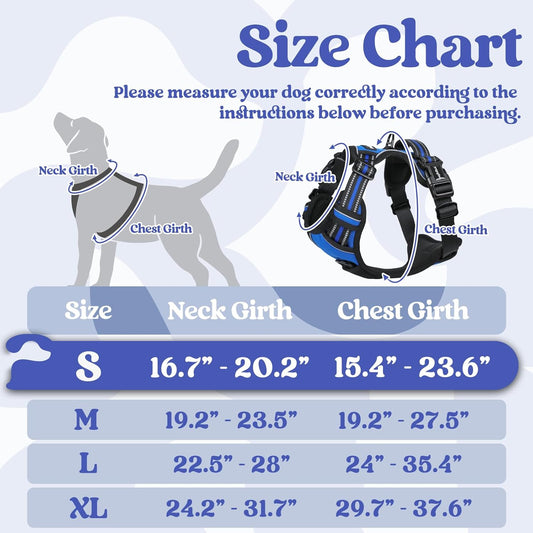 rabbitgoo Dog Harness Small Sized, No Pull Pet Harness with 3 Buckles, Adjustable Soft Padded Vest with Control Handle, Walking Reflective Pet Vest for Small Dogs, Blue, S
