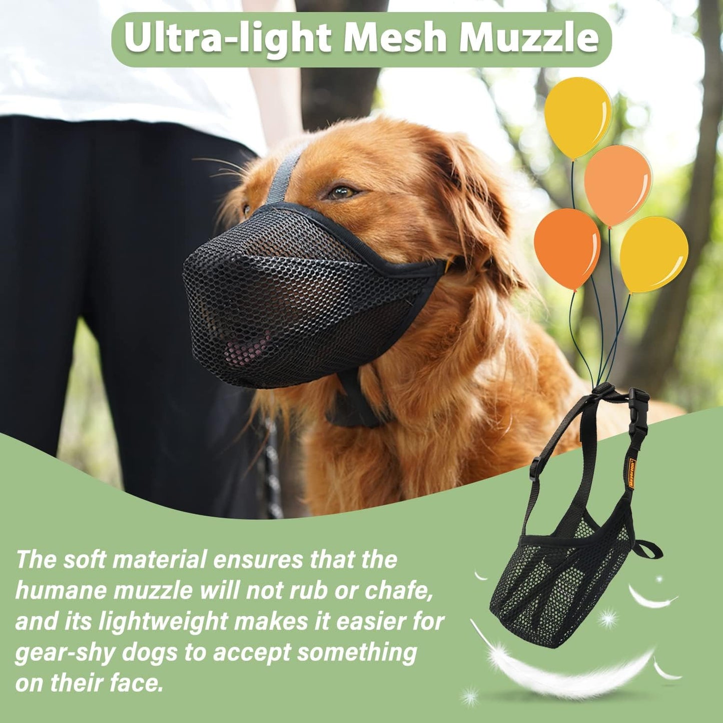 Mayerzon Dog Muzzle, Patented Soft Mesh Muzzle for Small Medium Large Dogs for Scavenging Biting Licking and Chewing, Allows to Pant and Drink (XL, Black)