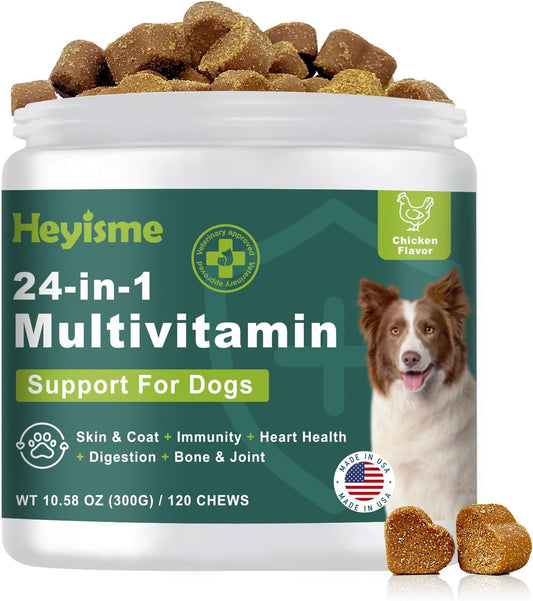 Dog Multivitamin, Glucosamine Chondroitin for Dogs, Dog Vitamins and Supplements, Probiotics, Krill Oil for Hip & Joints, Skin, Coat, Immune Health, Heart, Digestion (120 Chews, Chicken)