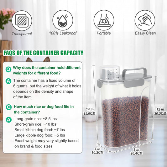 TBMax Dog Cat Food Storage Containers 2 Pack 10 Lbs to 14 Lbs Airtight Pet Food Container Dispenser Bird Seed Container with Large Spout & Portable Handle, Travel Dog Treat Cat Food Storage Bin
