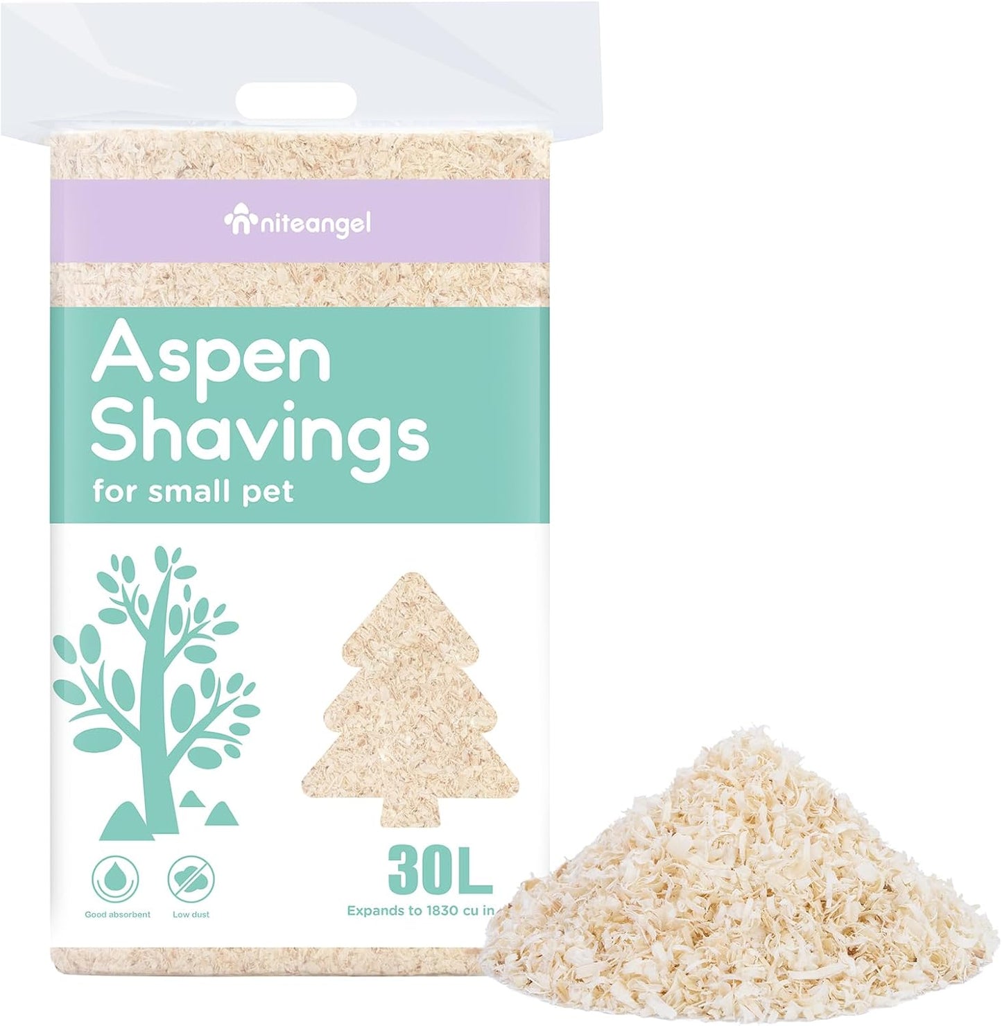 Niteangel Aspen Shaving Hamster Beddings for Syrian Dwarf Hamster Gerbil Mice Degu Rat Rabbit Bunny Guinea Pig Chinchilla Hedgehog or Other Small Pets (30L - Mini)