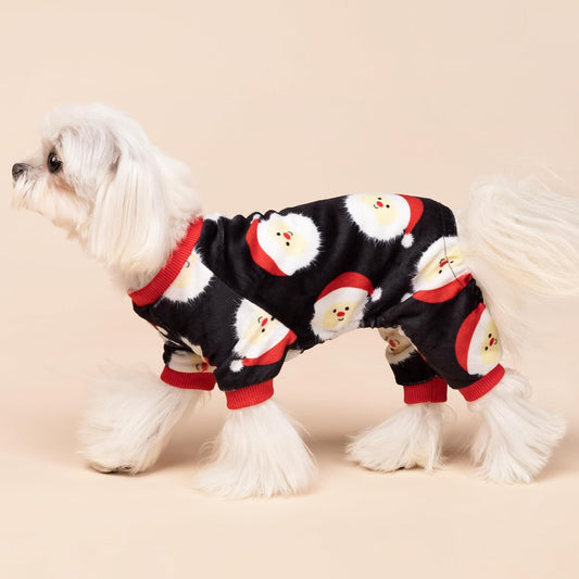 Fitwarm Santa Claus Dog Christmas Pajamas, Winter Doggy Clothes for Small Dogs Boy Girl, Fleece Dog Jammies with Feet, Holiday Pet Outfit, Black, White, Red, Medium